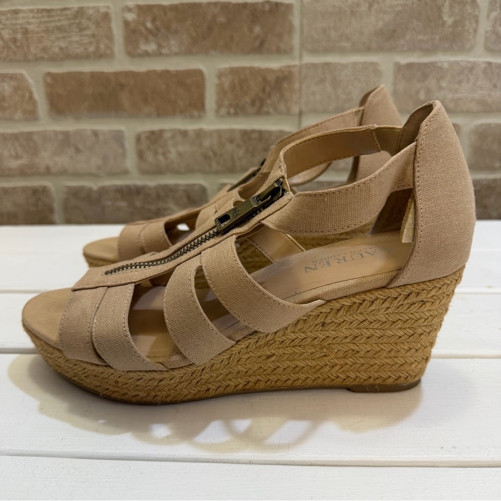 Lauren Ralph Lauren Sandals Womens Kelcie Espadrille Wedge Heels Beige 8B